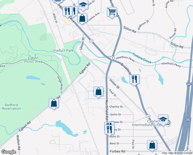 map of restaurants, bars, coffee shops, grocery stores, and more near 210 Union Street in Bedford