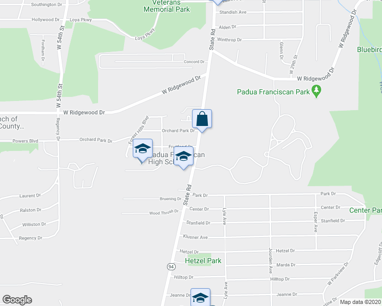 map of restaurants, bars, coffee shops, grocery stores, and more near 6728 State Rd in Parma