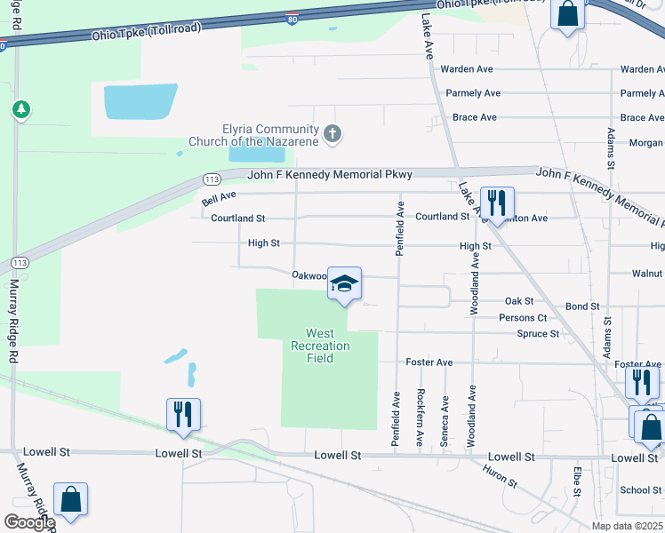 map of restaurants, bars, coffee shops, grocery stores, and more near 951 Oakwood Drive in Elyria