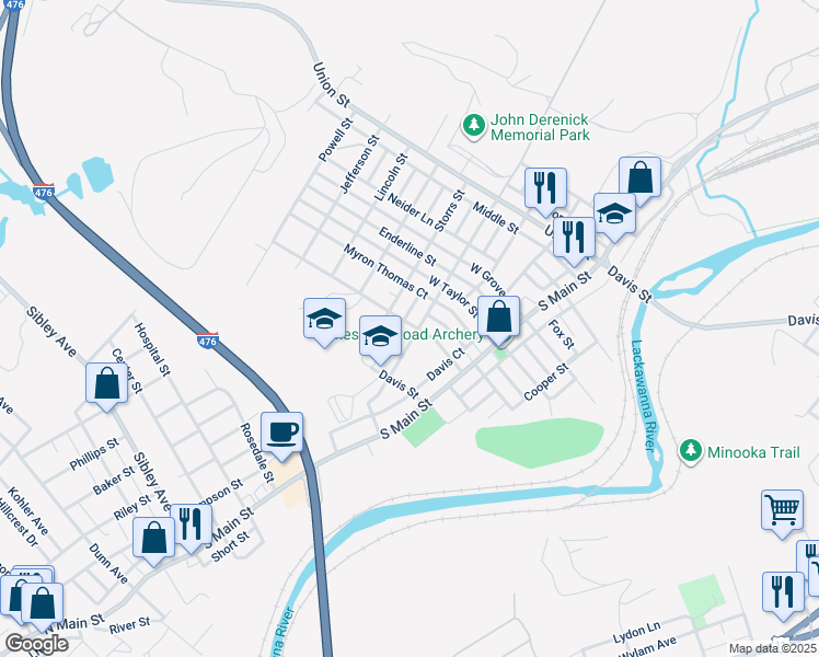 map of restaurants, bars, coffee shops, grocery stores, and more near 500 South Washington Street in Taylor