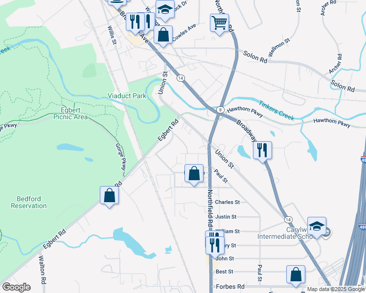 map of restaurants, bars, coffee shops, grocery stores, and more near 200 Dalepark Drive in Bedford