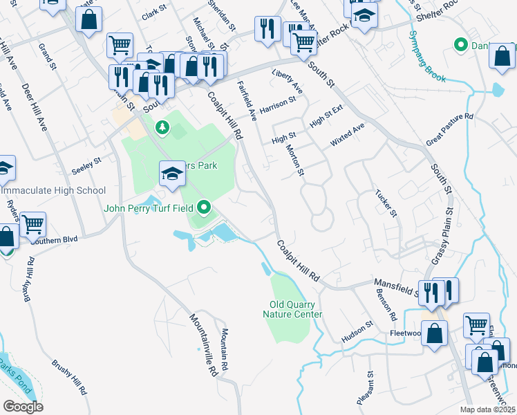 map of restaurants, bars, coffee shops, grocery stores, and more near 19 Rocky Glen Road in Danbury