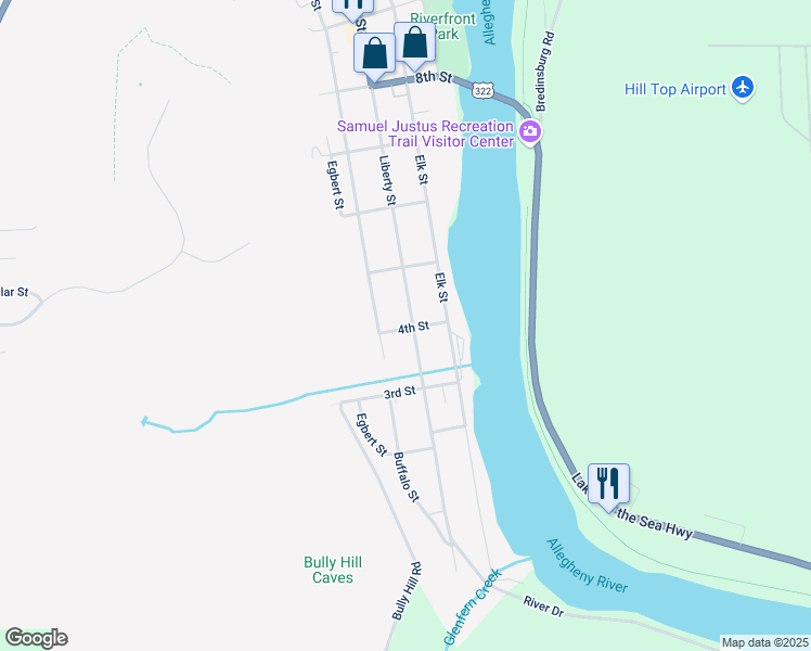 map of restaurants, bars, coffee shops, grocery stores, and more near 406 4th St in Franklin