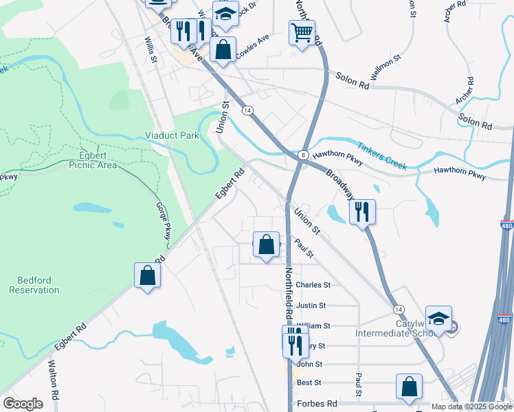 map of restaurants, bars, coffee shops, grocery stores, and more near 200 Dalepark Drive in Bedford
