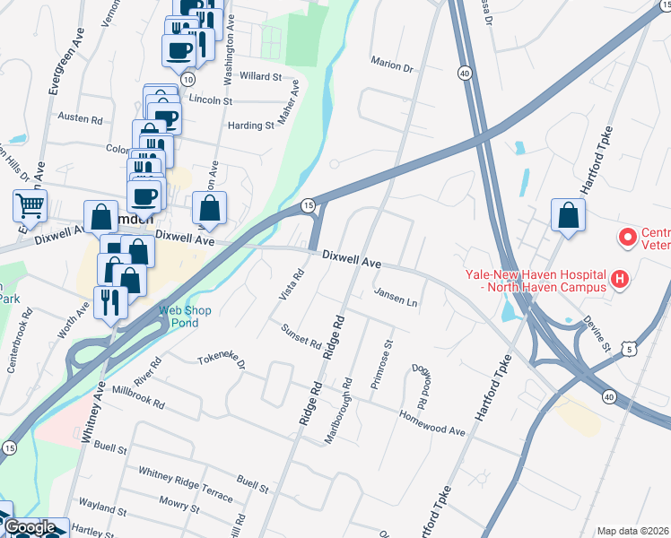 map of restaurants, bars, coffee shops, grocery stores, and more near 8 Norway Road in North Haven