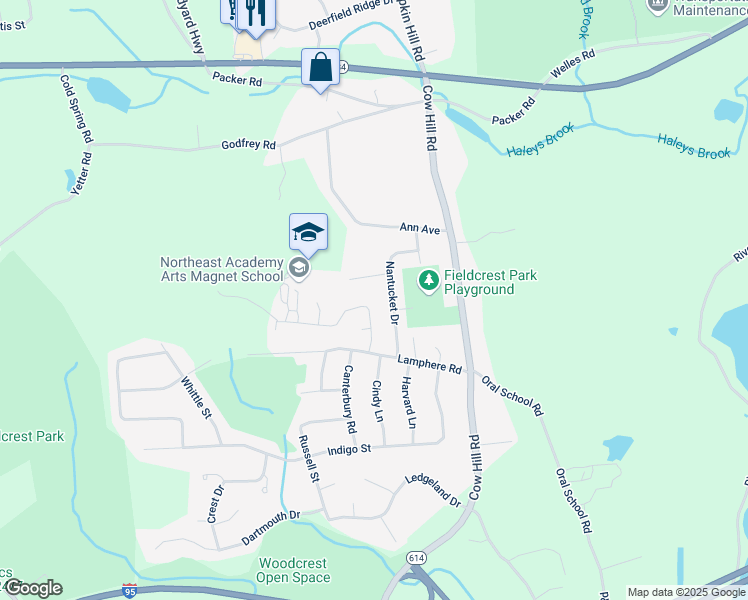 map of restaurants, bars, coffee shops, grocery stores, and more near 37 Oslo Street in Mystic
