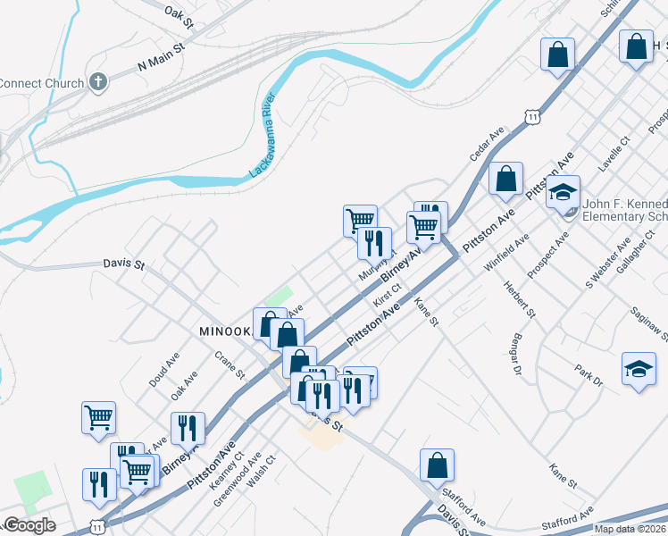 map of restaurants, bars, coffee shops, grocery stores, and more near 2814 Cedar Avenue in Scranton
