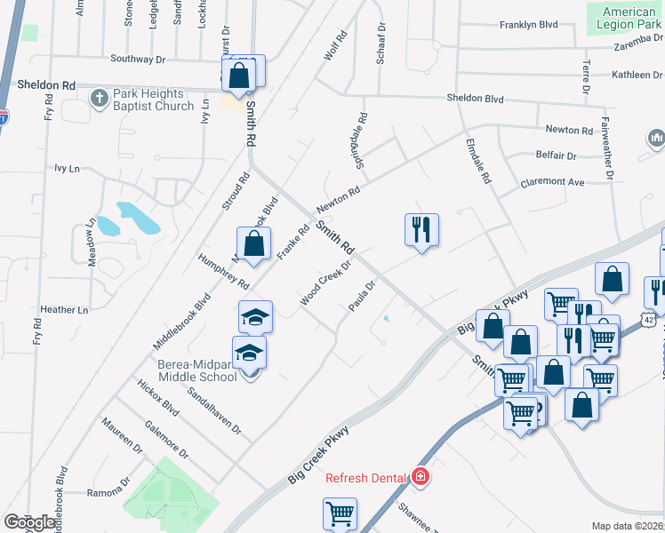 map of restaurants, bars, coffee shops, grocery stores, and more near 6792 Wood Creek Drive in Middleburg Heights