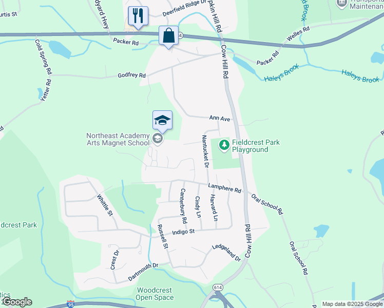 map of restaurants, bars, coffee shops, grocery stores, and more near 37 Oslo Street in Groton