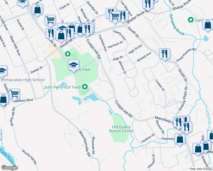 map of restaurants, bars, coffee shops, grocery stores, and more near 19 Rocky Glen Road in Danbury