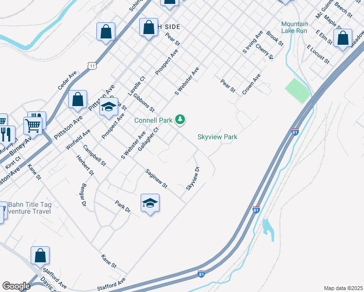 map of restaurants, bars, coffee shops, grocery stores, and more near 1-12 Skyview Dr in Scranton