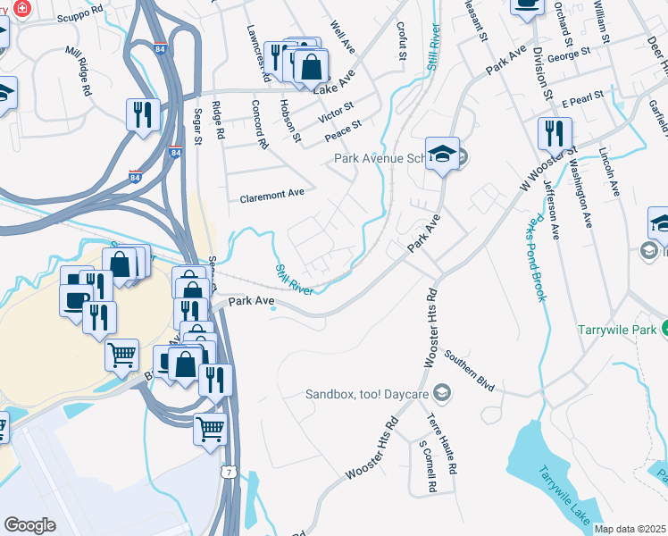 map of restaurants, bars, coffee shops, grocery stores, and more near 2 Belmont Place in Danbury