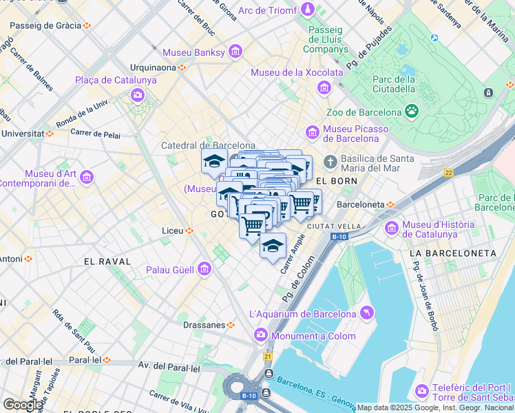 map of restaurants, bars, coffee shops, grocery stores, and more near 1 Plaça de Sant Jaume in Barcelona