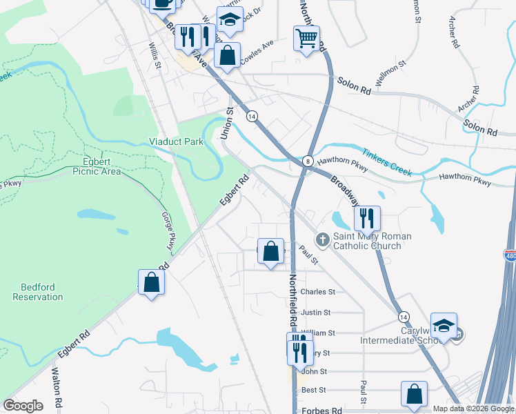map of restaurants, bars, coffee shops, grocery stores, and more near 200 Dalepark Drive in Bedford