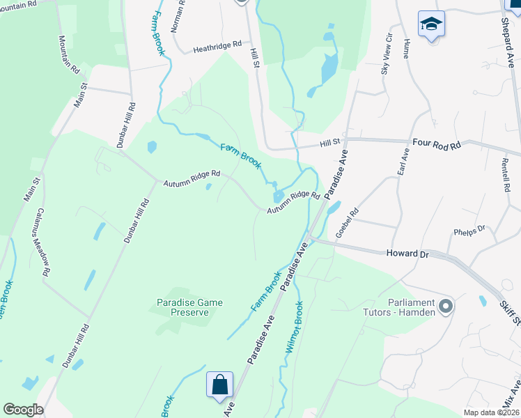 map of restaurants, bars, coffee shops, grocery stores, and more near 62 Autumn Ridge Road in Hamden