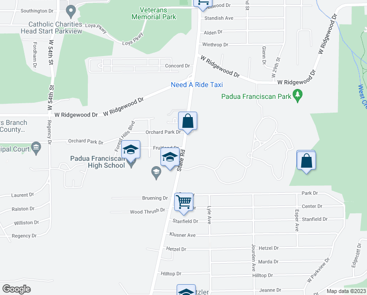 map of restaurants, bars, coffee shops, grocery stores, and more near State Road in Parma