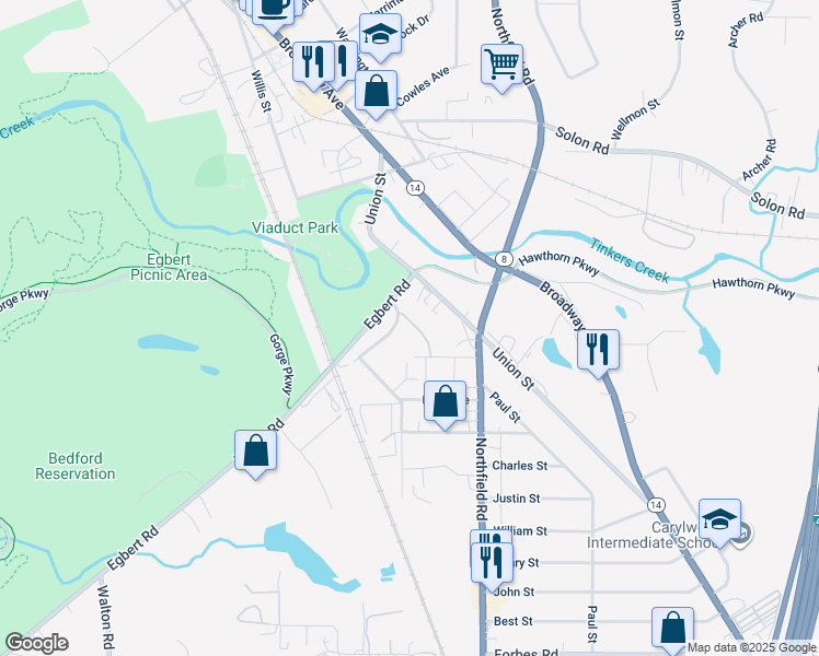 map of restaurants, bars, coffee shops, grocery stores, and more near 200 Dalepark Drive in Bedford