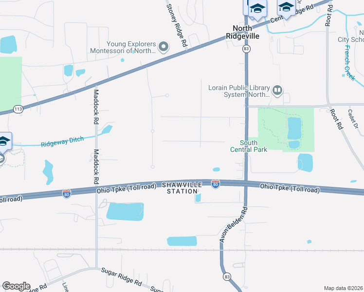 map of restaurants, bars, coffee shops, grocery stores, and more near 36375 Behm Drive in North Ridgeville