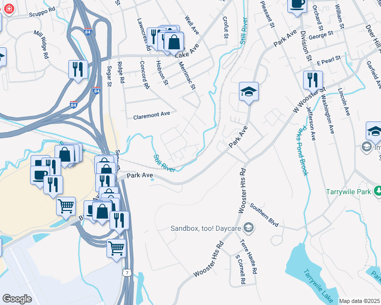 map of restaurants, bars, coffee shops, grocery stores, and more near 2 Belmont Place in Danbury