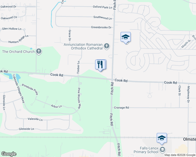 map of restaurants, bars, coffee shops, grocery stores, and more near 26917 Cook Road in Cuyahoga County