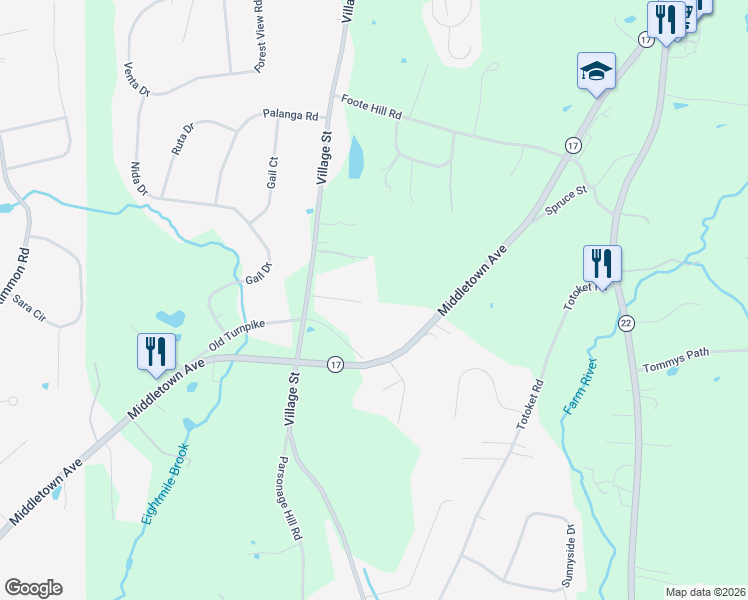map of restaurants, bars, coffee shops, grocery stores, and more near 30 Surrey Drive in North Branford
