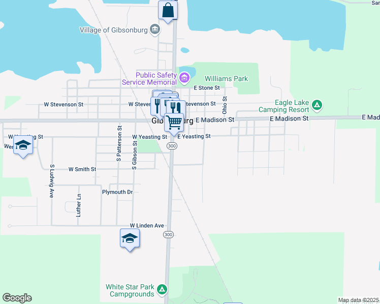 map of restaurants, bars, coffee shops, grocery stores, and more near 100 Meadow Lane in Gibsonburg