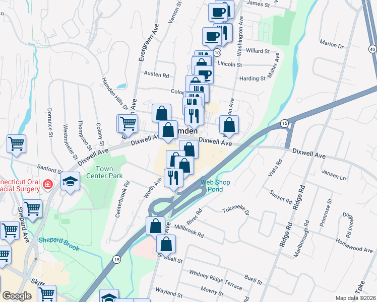 map of restaurants, bars, coffee shops, grocery stores, and more near 2313 Whitney Ave in Hamden