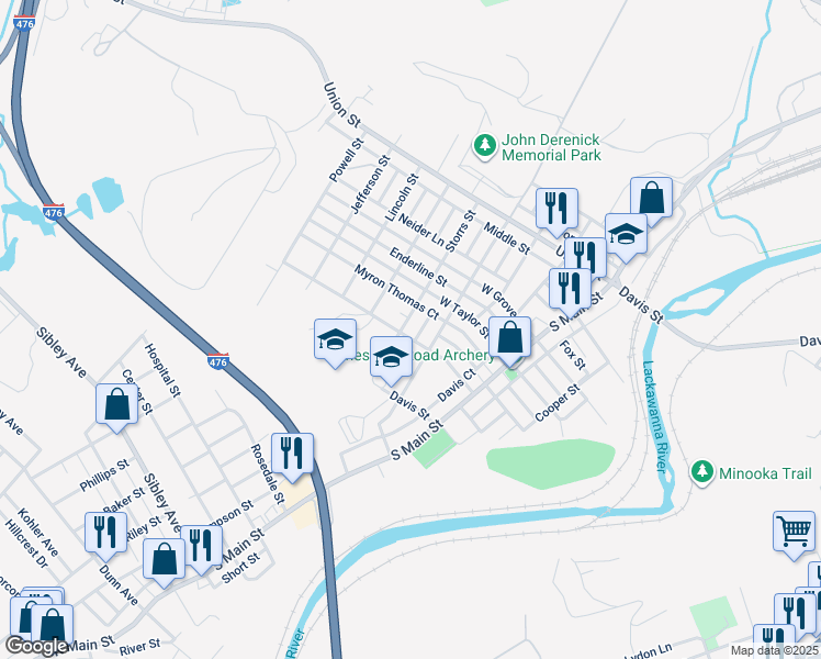 map of restaurants, bars, coffee shops, grocery stores, and more near 500 South Washington Street in Taylor