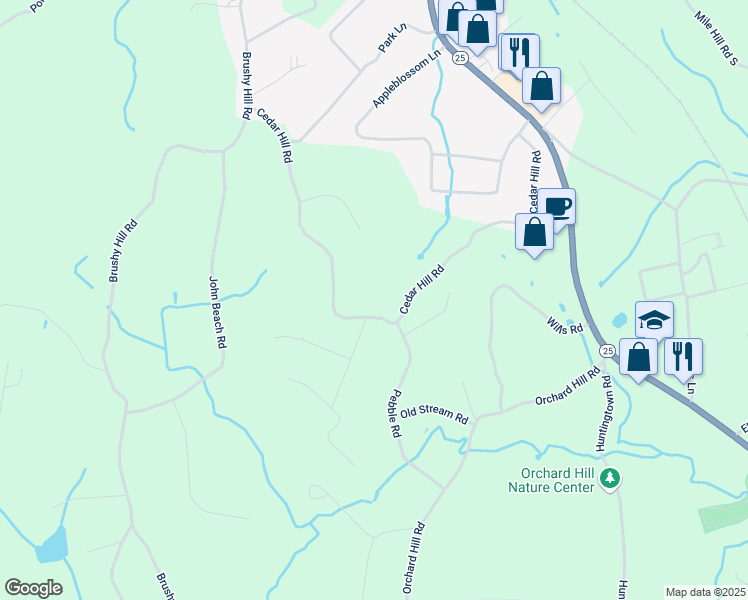 map of restaurants, bars, coffee shops, grocery stores, and more near 46 Cedar Hill Road in Newtown