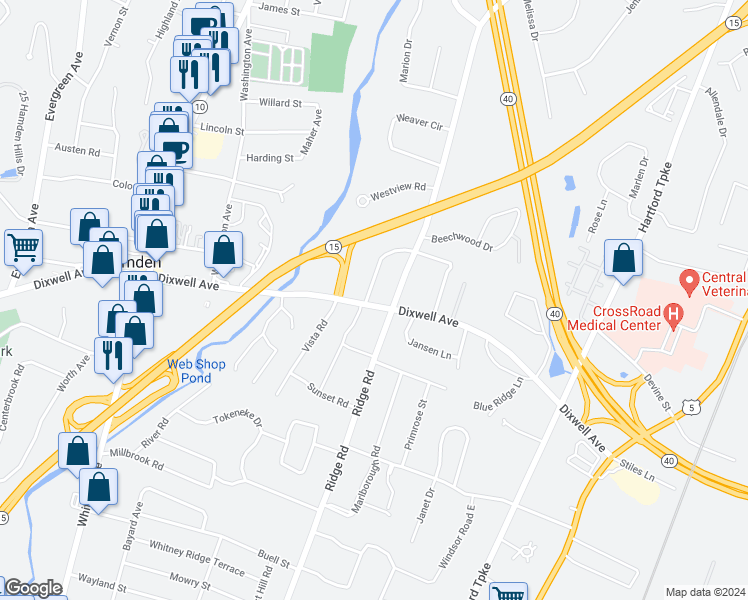 map of restaurants, bars, coffee shops, grocery stores, and more near 3320 Dixwell Avenue in North Haven