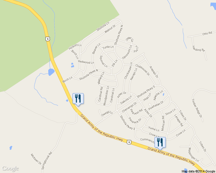 map of restaurants, bars, coffee shops, grocery stores, and more near Mallard Lane in Shohola