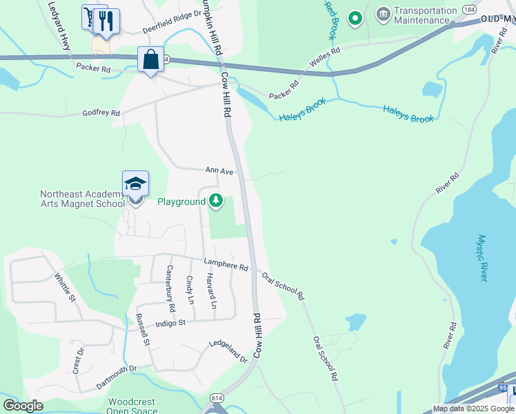 map of restaurants, bars, coffee shops, grocery stores, and more near 496 Cow Hill Road in Groton