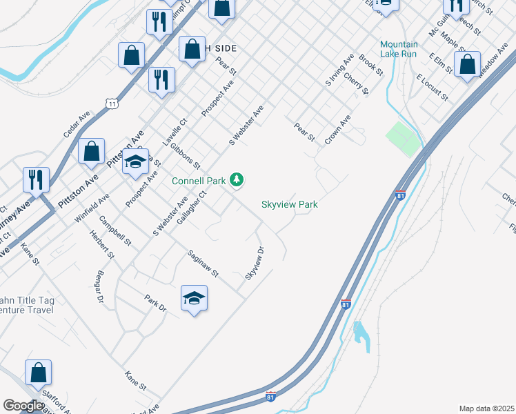 map of restaurants, bars, coffee shops, grocery stores, and more near in Scranton