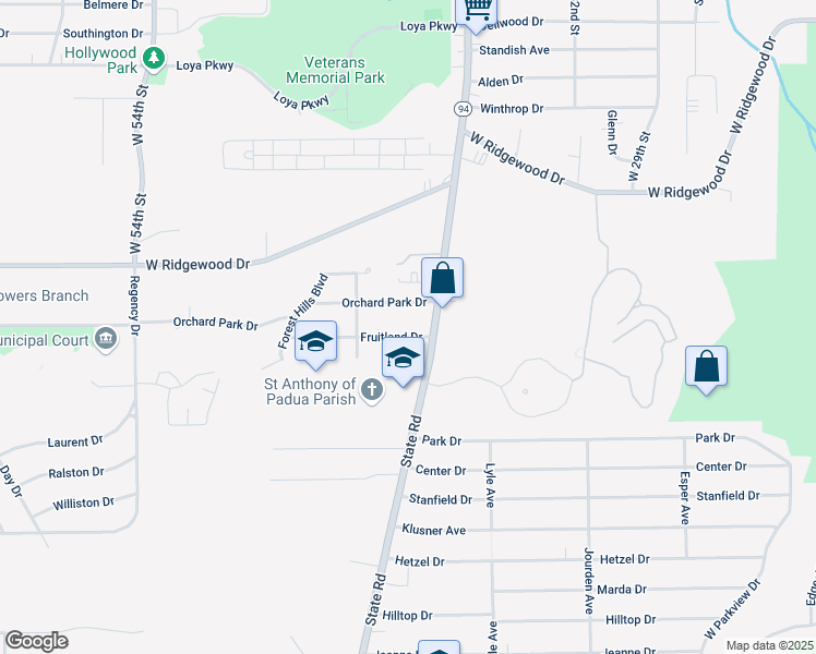 map of restaurants, bars, coffee shops, grocery stores, and more near 6728 State Road in Parma