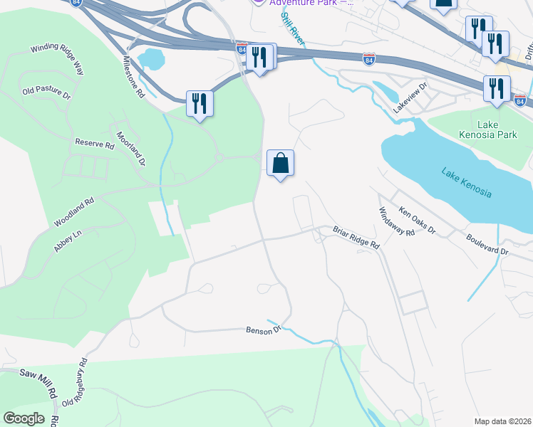 map of restaurants, bars, coffee shops, grocery stores, and more near 44 Old Ridgebury Road in Danbury