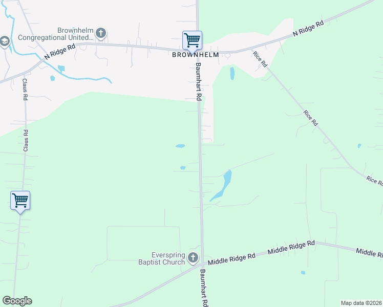 map of restaurants, bars, coffee shops, grocery stores, and more near 8030 Baumhart Road in Amherst