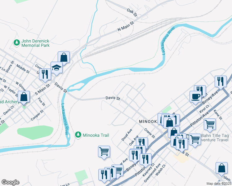 map of restaurants, bars, coffee shops, grocery stores, and more near 3008 Jones Street in Scranton