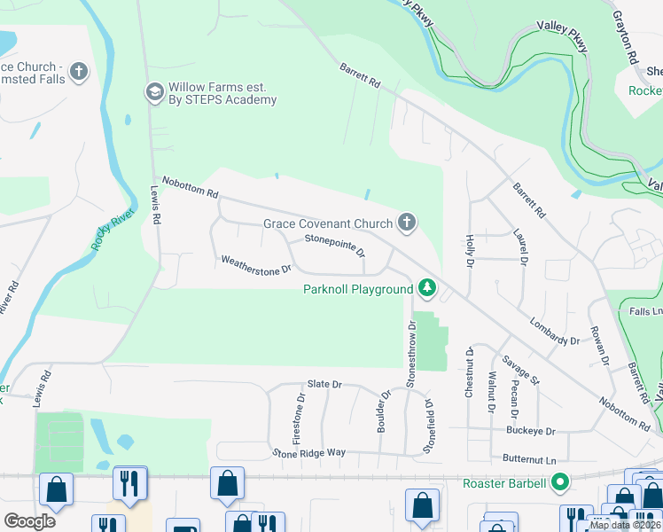 map of restaurants, bars, coffee shops, grocery stores, and more near 137 Stonepointe Drive in Berea
