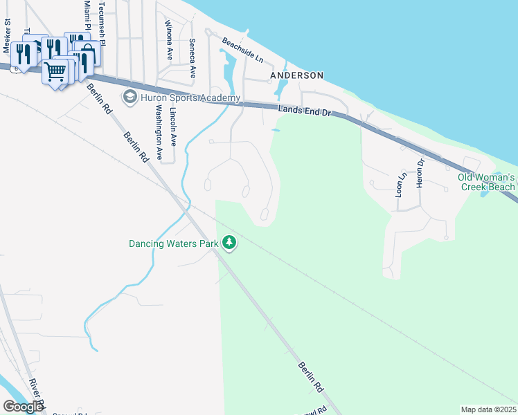 map of restaurants, bars, coffee shops, grocery stores, and more near 716 Meadowlark in Huron
