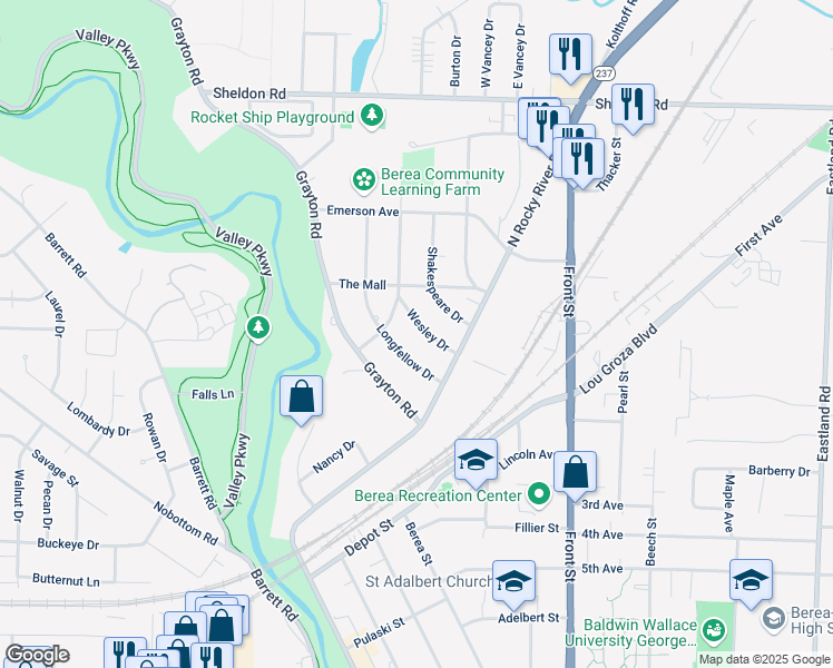 map of restaurants, bars, coffee shops, grocery stores, and more near 675 Wesley Drive in Berea