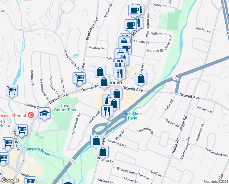 map of restaurants, bars, coffee shops, grocery stores, and more near in Hamden
