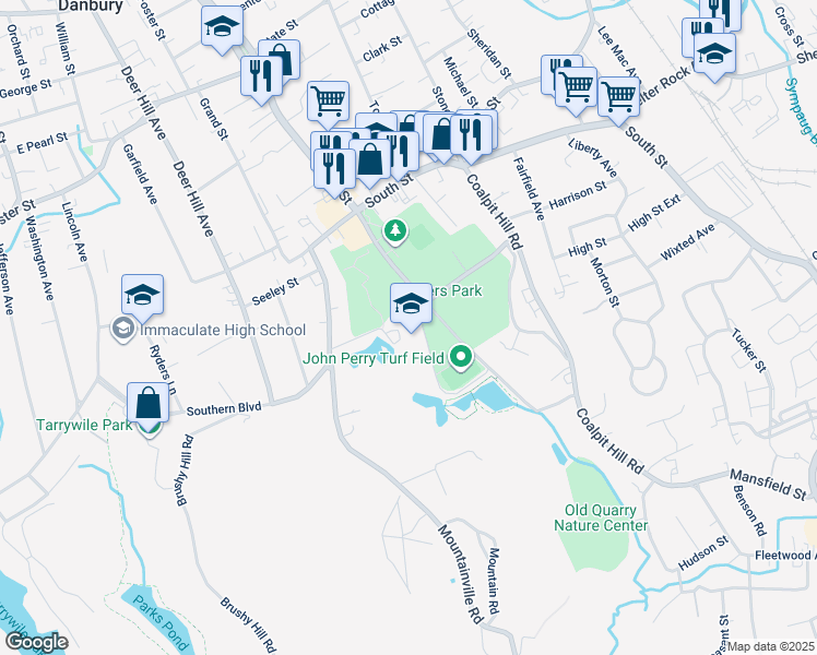 map of restaurants, bars, coffee shops, grocery stores, and more near 21 Memorial Drive in Danbury