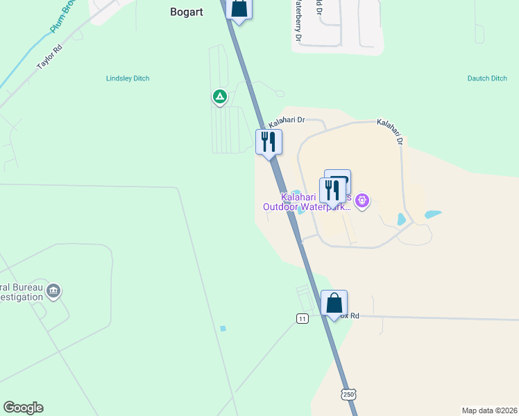 map of restaurants, bars, coffee shops, grocery stores, and more near 7019-7201 Milan Road in Sandusky