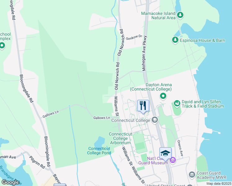 map of restaurants, bars, coffee shops, grocery stores, and more near Williams Street & Old Norwich Road in Waterford