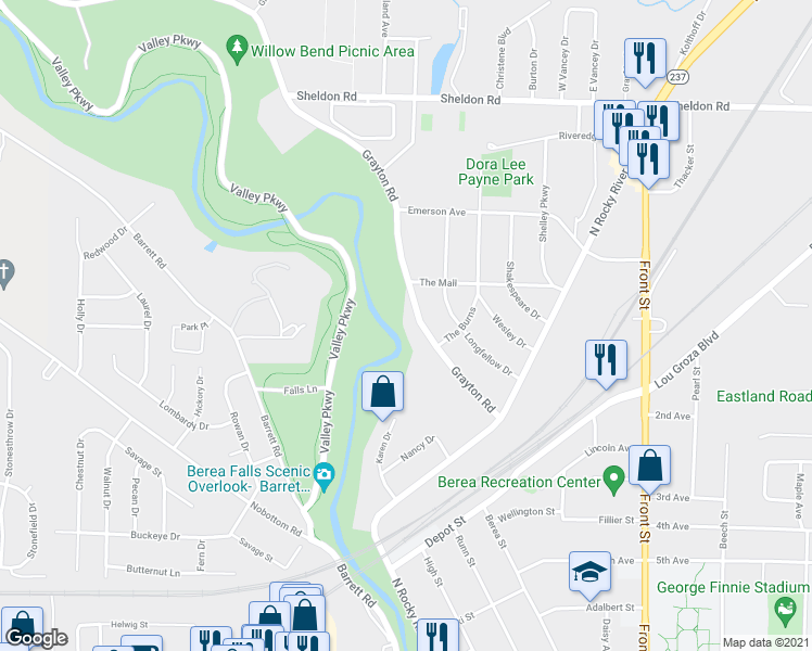 map of restaurants, bars, coffee shops, grocery stores, and more near 661 Grayton Road in Berea