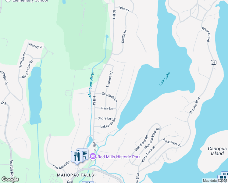 map of restaurants, bars, coffee shops, grocery stores, and more near 20 Fairview Road in Mahopac