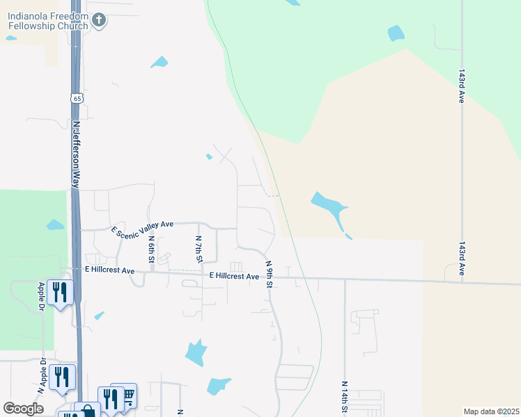 map of restaurants, bars, coffee shops, grocery stores, and more near 806 East Trail Ridge Place in Indianola