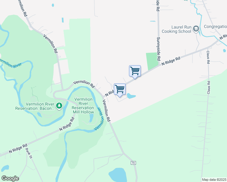 map of restaurants, bars, coffee shops, grocery stores, and more near North Ridge Road in Vermilion