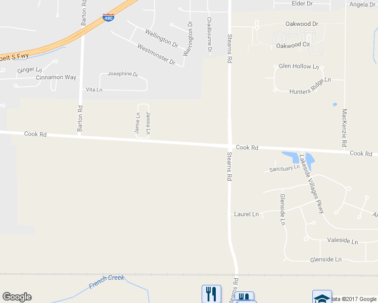 map of restaurants, bars, coffee shops, grocery stores, and more near 27163 Cook Road in Olmsted Falls