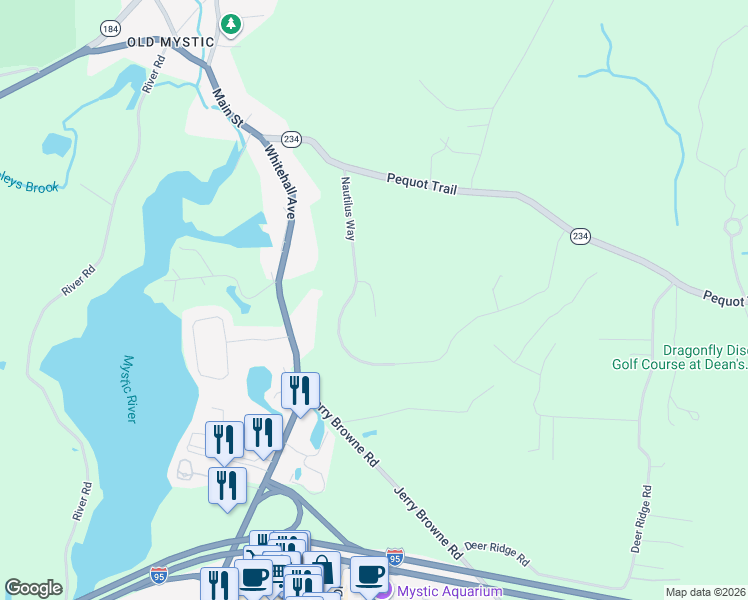 map of restaurants, bars, coffee shops, grocery stores, and more near Yellowfin Court in Stonington